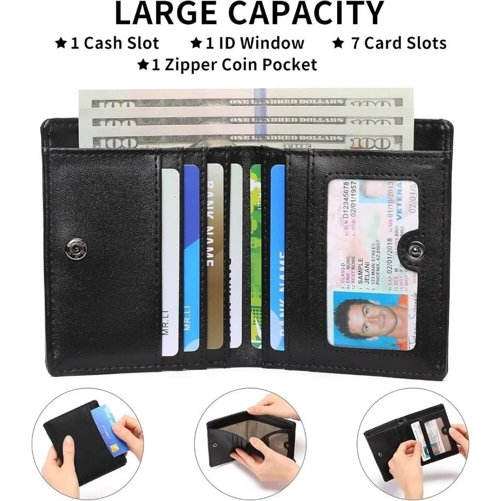Men's 1 Type Black Genuine Leather Minimalist Wallets Card Zipper Coin Pocket
